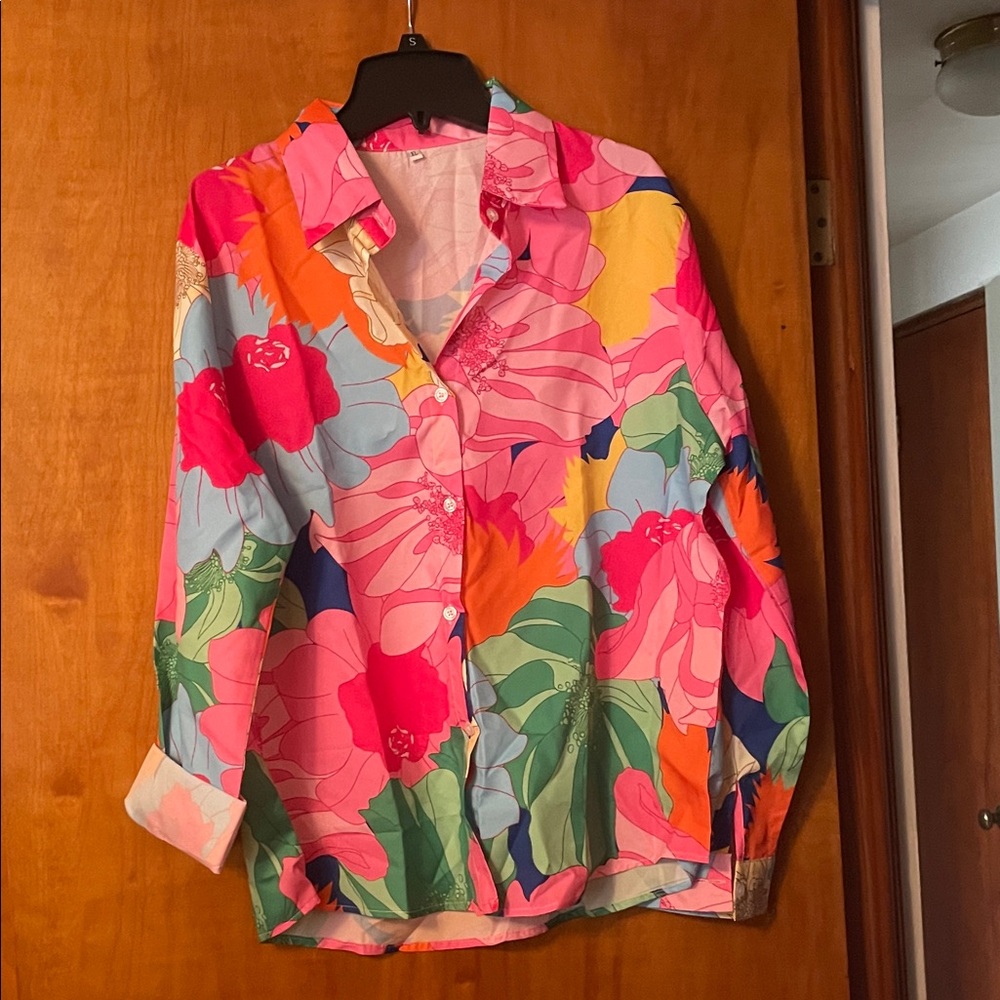 Vibrant Floral Button-Up Shirt - Pink Multi